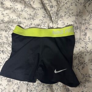 Nike Pro Black Shorts with Neon Yellow Waistband